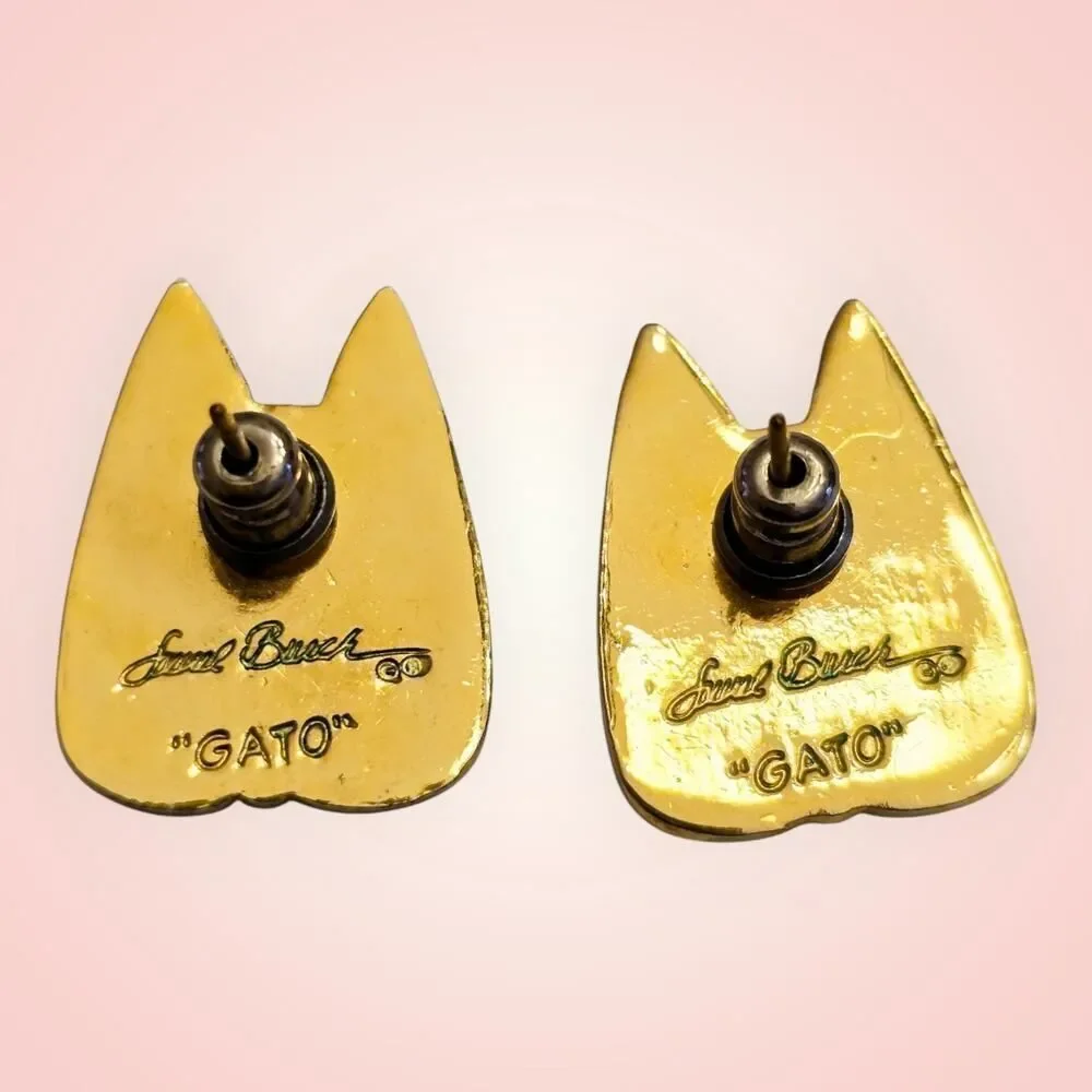 Laurel Burch Earrings GATO CAT‎ FACE Cloisonne Stud Post Vintage Jewelry 1980s